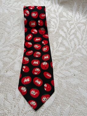 Veggie Tales Bob the Tomato Face Black Silk Tie